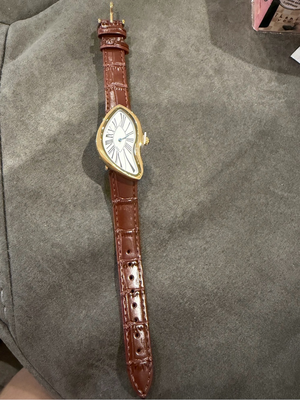 Nordstrom Brown Leather Strap Watch with Gold Asymmetrical Case